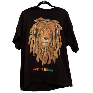Men's black graphic t-shirt Jamaican lion, size XL